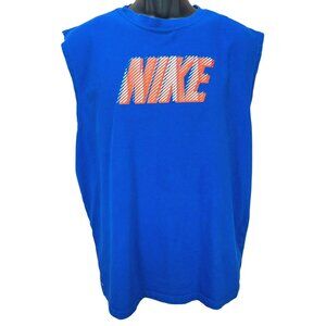 Nike Shirt Mens Medium Blue Sleeveless Cotton/Poly Blend Bold Graphic Logo